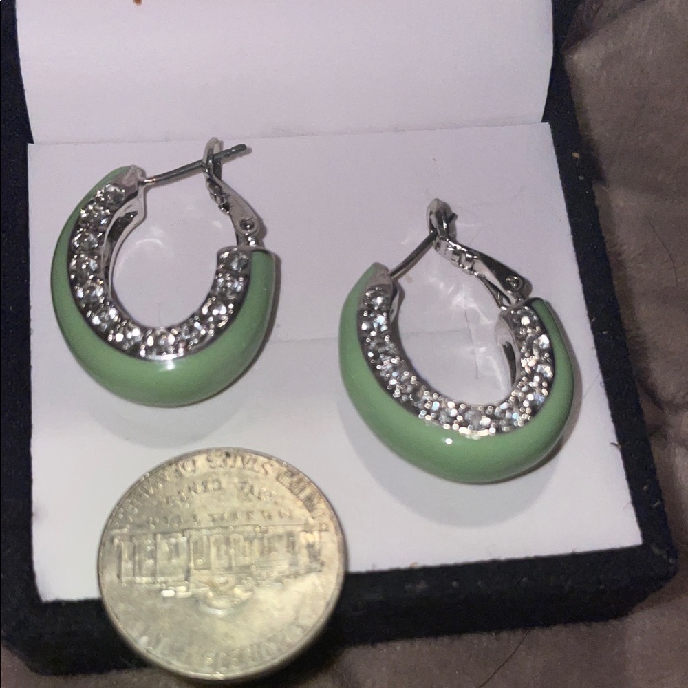 Enemel Silver and  Crystal Hoop Earrings